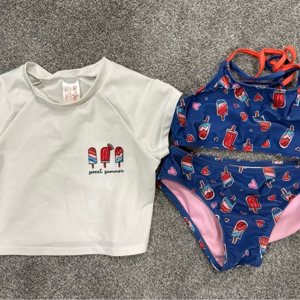 Cat & Jack Blue Popsicle Two-Piece Bikini with White Rash Guard